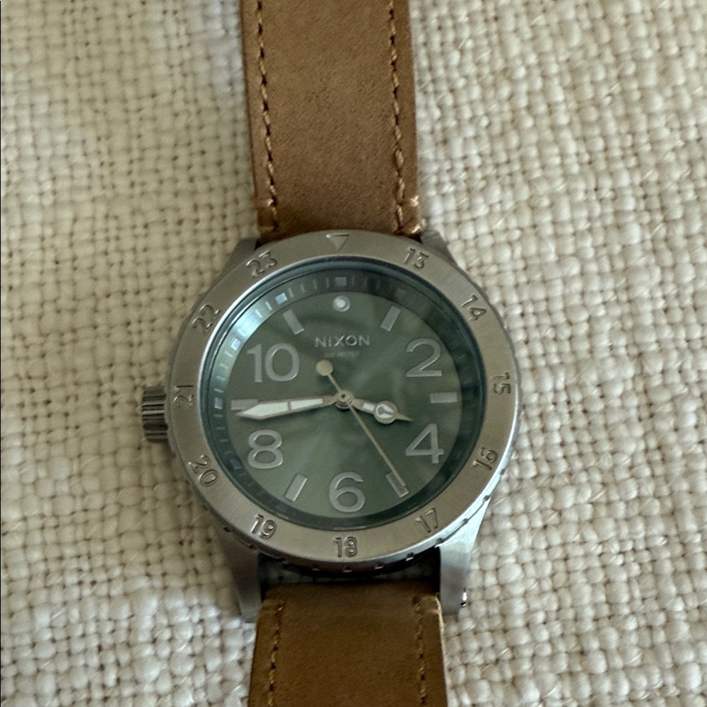Nixon Silver Watch with Tan Strap